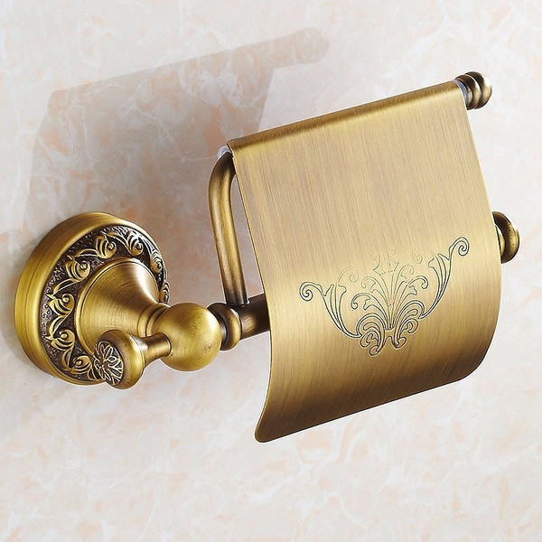Antik bronz toalettpapír tartó gravírozással