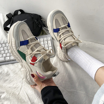 Eko bőrből készült durva talpú sport és hétköznapi női tornacipő