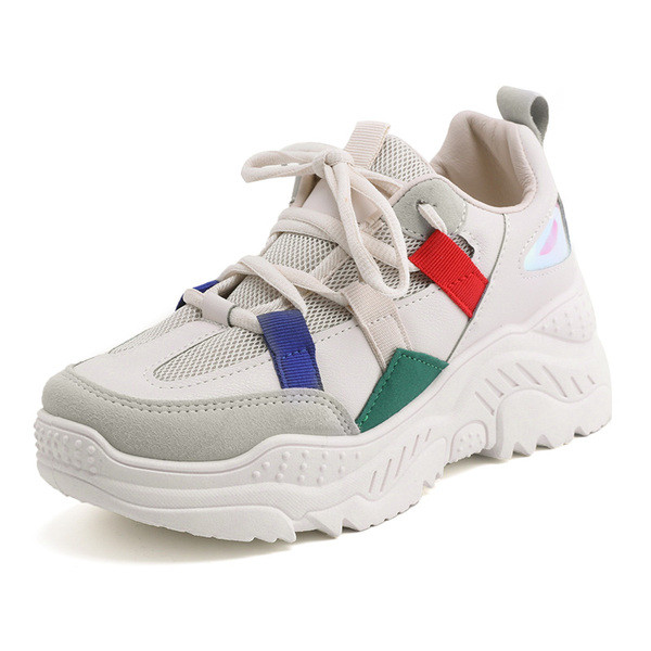 Eko bőrből készült durva talpú sport és hétköznapi női tornacipő