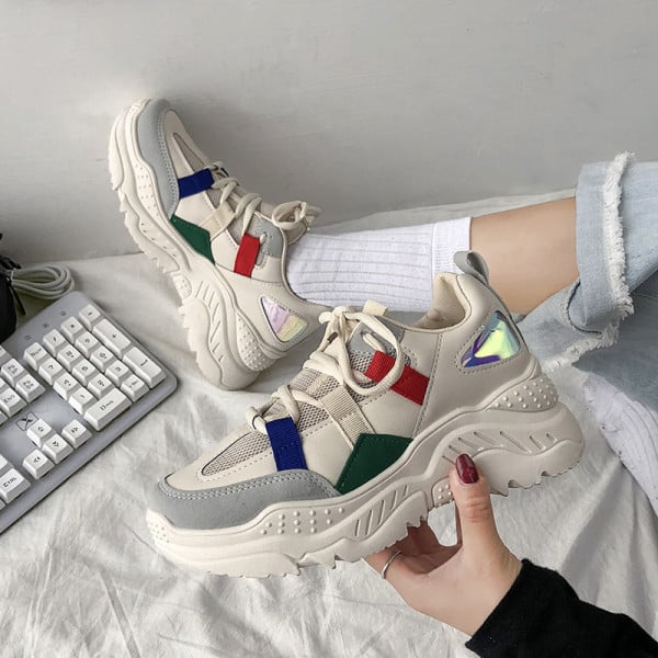 Eko bőrből készült durva talpú sport és hétköznapi női tornacipő