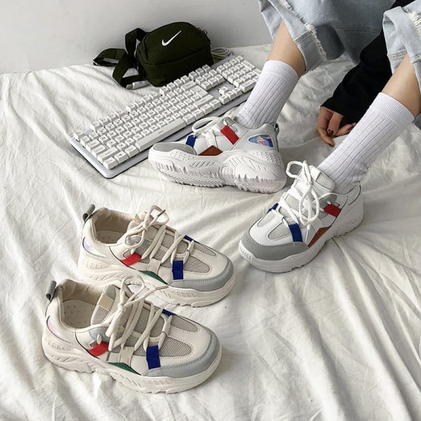 Eko bőrből készült durva talpú sport és hétköznapi női tornacipő