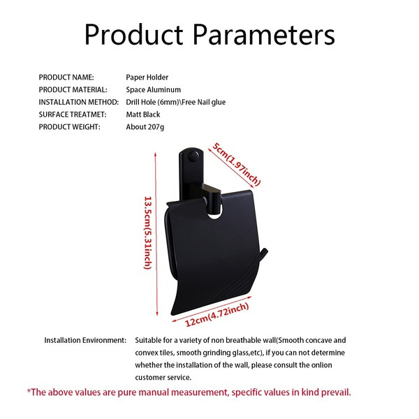 Metalni mat crni držač za toalet papir