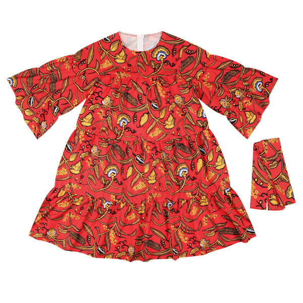 ÚJ Modern női ruha lótusz ujjal, színes mintával - övvel