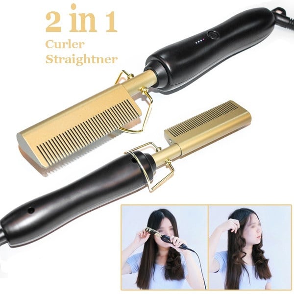 2 in 1 Multifunctional electric thermal comb for straightening and curling hair