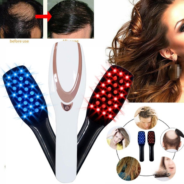 Wireless hair comb, massaging by vibrations and stimulating growth by red and blue light