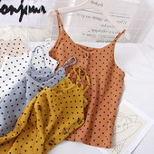 Napi, pontozott női felső spitz nyakkivágással és gombokkal