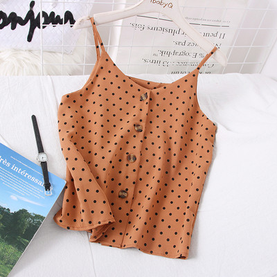 Napi, pontozott női felső spitz nyakkivágással és gombokkal