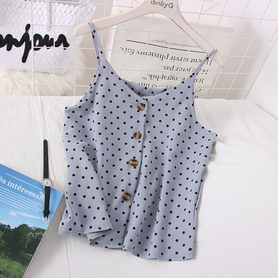 Napi, pontozott női felső spitz nyakkivágással és gombokkal