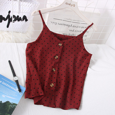 Napi, pontozott női felső spitz nyakkivágással és gombokkal