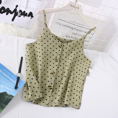 Napi, pontozott női felső spitz nyakkivágással és gombokkal