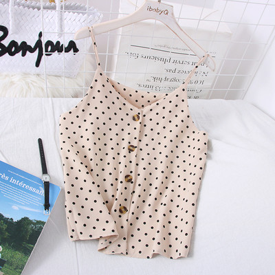 Napi, pontozott női felső spitz nyakkivágással és gombokkal