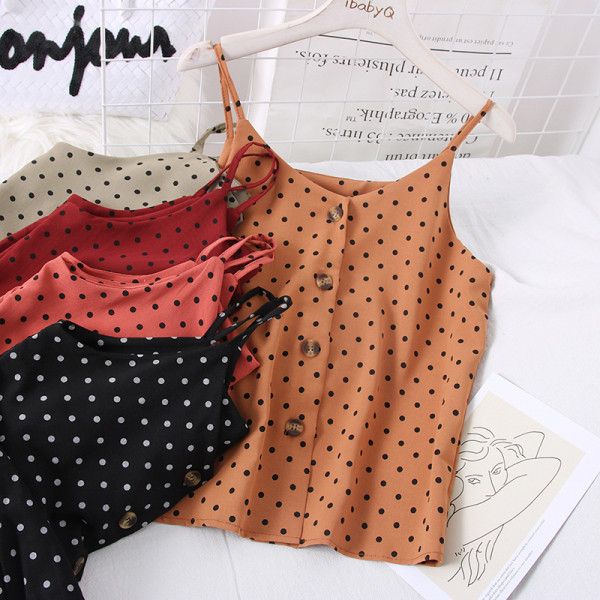 Napi, pontozott női felső spitz nyakkivágással és gombokkal