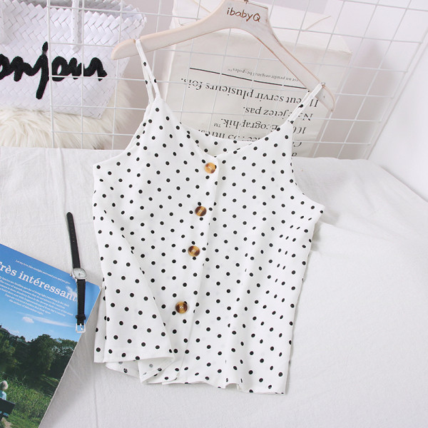 Napi, pontozott női felső spitz nyakkivágással és gombokkal