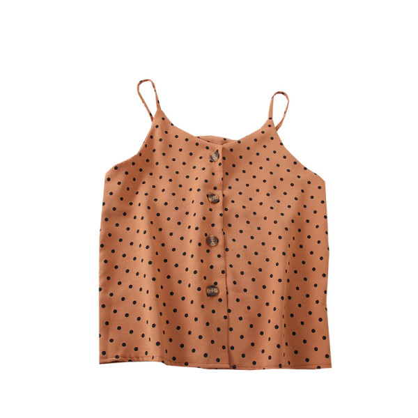 Napi, pontozott női felső spitz nyakkivágással és gombokkal