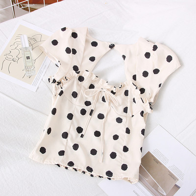 Modern női pöttyös blúz elasztikus háttal és megkötővel