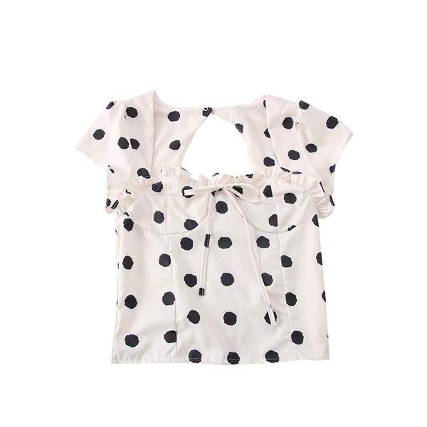 Modern női pöttyös blúz elasztikus háttal és megkötővel