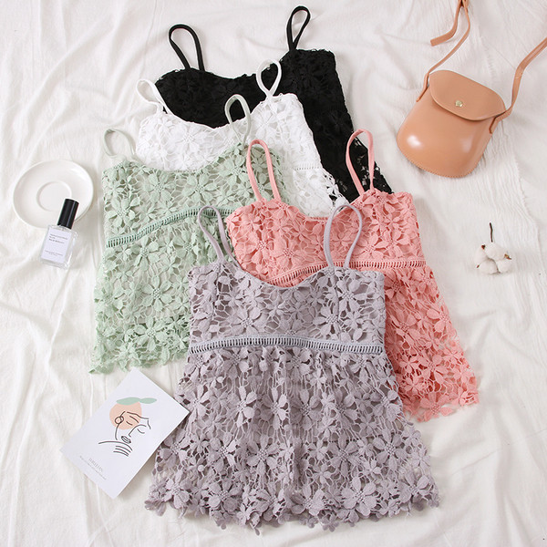 Modern női csipke felső vékony pántokkal