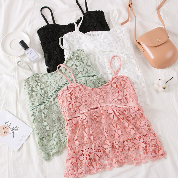 Modern női csipke felső vékony pántokkal