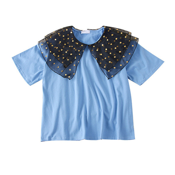 Φαρδύ γυναικεία μπλούζα  με 3/4 μανίκια και γιακάς από τούλι