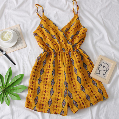 Modern női overall V-nyakkal és vékony pántokkal