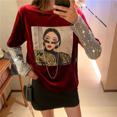 Modern női kétrészes blúz mintával és flitterekkel