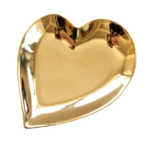 Širdies formos auksinė keraminė lėkštė