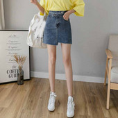 Rövid aszimmetrikus szoknya magas farmer derékkal