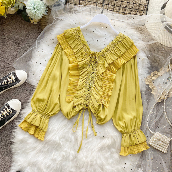 Éteri női ing békával, fürtökkel és csipkeelemekkel