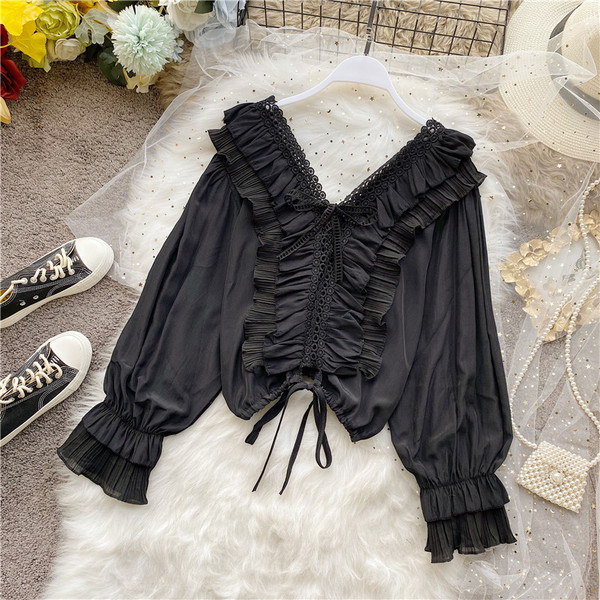 Éteri női ing békával, fürtökkel és csipkeelemekkel