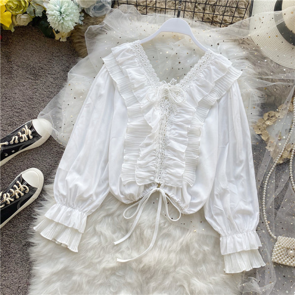 Éteri női ing békával, fürtökkel és csipkeelemekkel