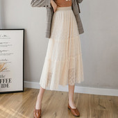 Νέο μοντέλο μακρύ γυναικεία φούστα με δαντέλα και με υψηλή ελαστική μέση