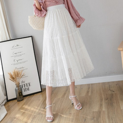 Νέο μοντέλο μακρύ γυναικεία φούστα με δαντέλα και με υψηλή ελαστική μέση