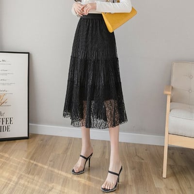 Νέο μοντέλο μακρύ γυναικεία φούστα με δαντέλα και με υψηλή ελαστική μέση