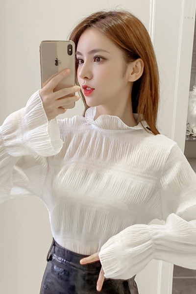 Modern női sifon blúz félmagas gallérral