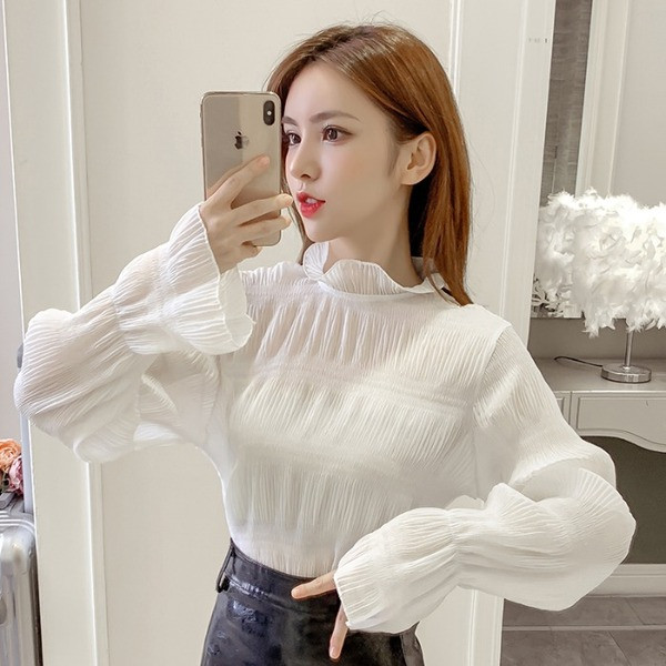 Modern női sifon blúz félmagas gallérral