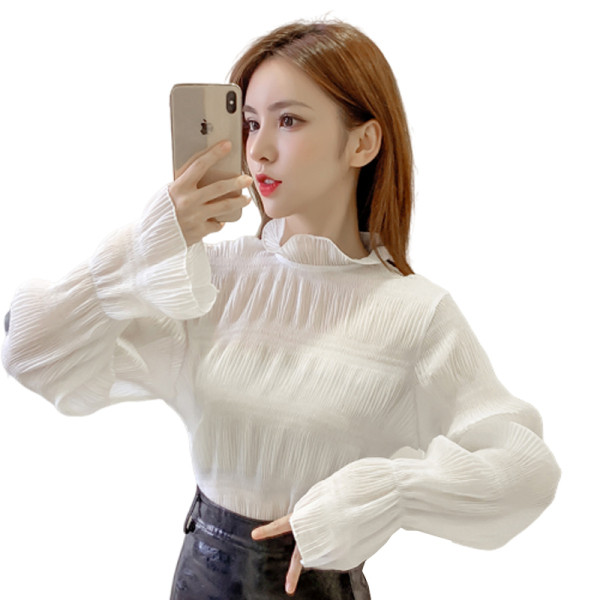 Modern női sifon blúz félmagas gallérral