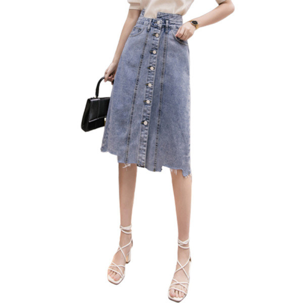 Farmer szoknya gombokkal és magas derékkal - közepes hosszúságú