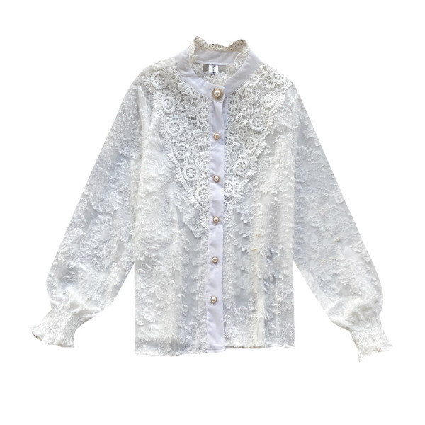 Retro női sifon ing csipke elemekkel és gyöngygombokkal