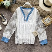 Retro női csipke ing spitz nyakkivágással és gombokkal