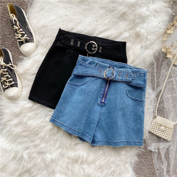 Új modell farmer rövidnadrág magas derékkal, cipzárral és övvel