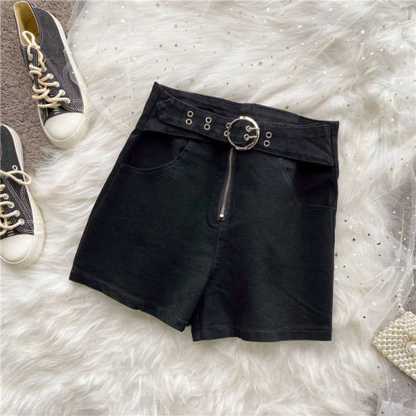 Új modell farmer rövidnadrág magas derékkal, cipzárral és övvel