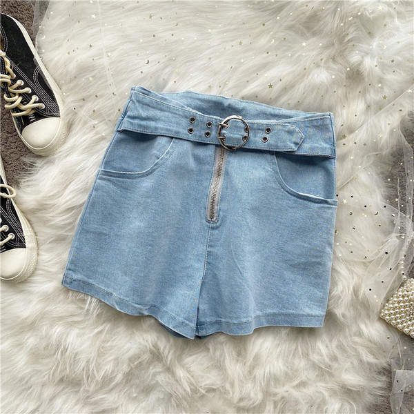 Új modell farmer rövidnadrág magas derékkal, cipzárral és övvel