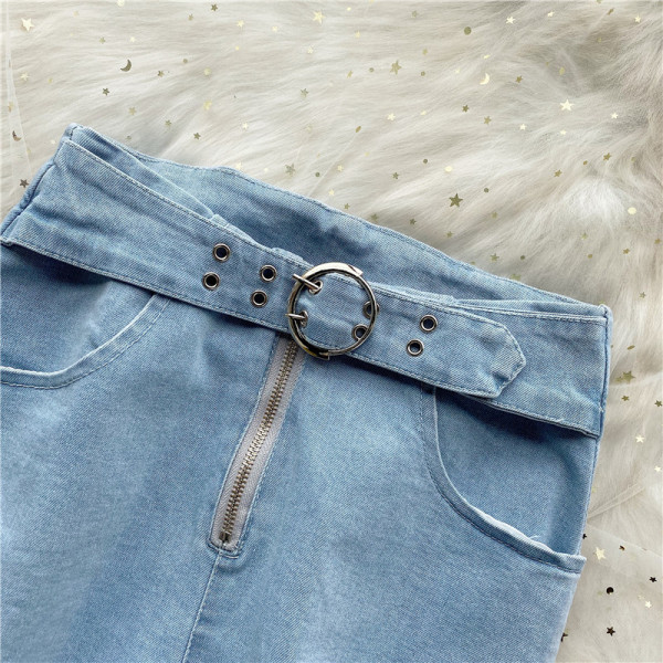 Új modell farmer rövidnadrág magas derékkal, cipzárral és övvel