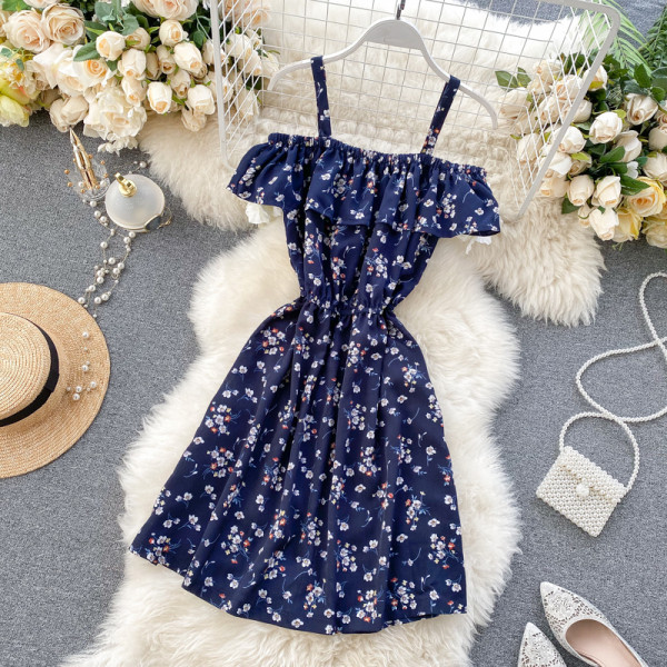 Casual shorts γυναικείο φόρεμα με λουράκια και floral σχέδιο