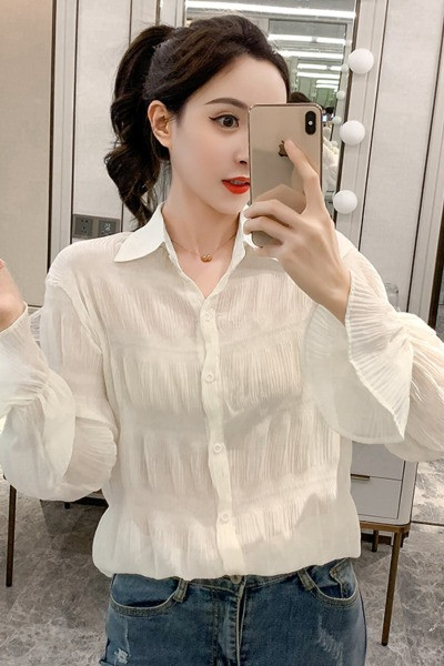 Új modell sifon ing klasszikus modell hosszú ujjal és gombokkal