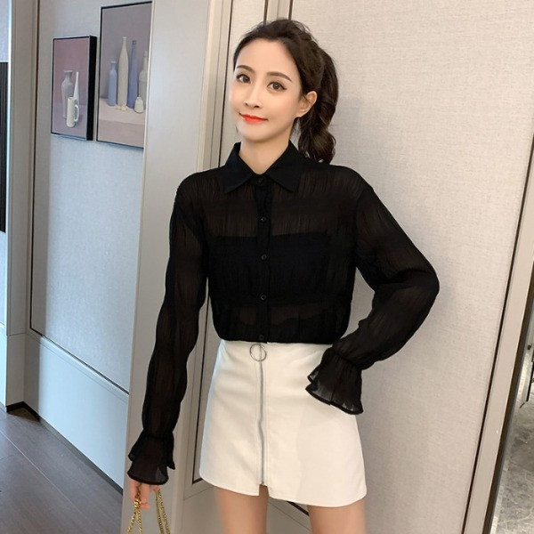 Új modell sifon ing klasszikus modell hosszú ujjal és gombokkal