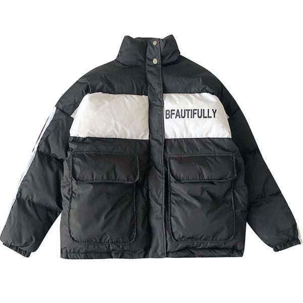 Női alkalmi téli kabát magas gallérral és felirattal