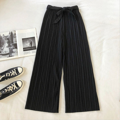 Jelenlegi hajtogatott női nadrág széles modell magas derékkal és övvel