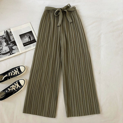 Jelenlegi hajtogatott női nadrág széles modell magas derékkal és övvel