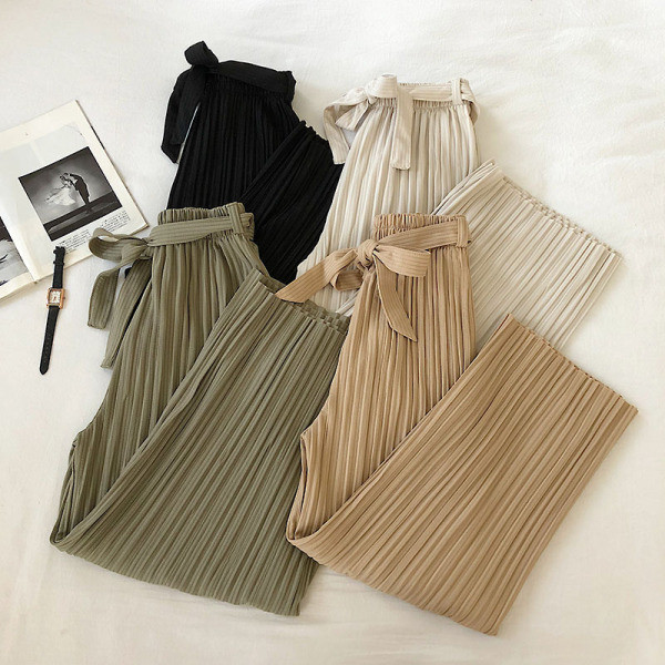 Jelenlegi hajtogatott női nadrág széles modell magas derékkal és övvel